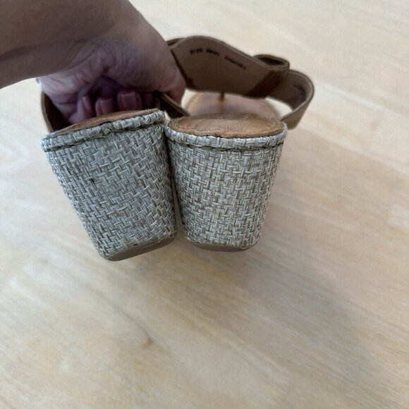 Born Wedge Sandals Womens 8 Brown Tan Leather Comfort Espadrille Woven Platform - Picture 7 of 11